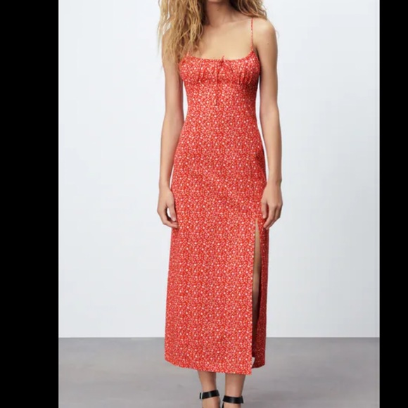 Zara Dresses & Skirts - ZARA RED AND WHITE MIDI DRESS - never worn, new with tags!!